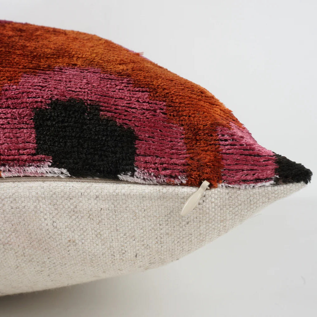 Kissen Ikat Samt dunkelorange Punkte 45x45 cm