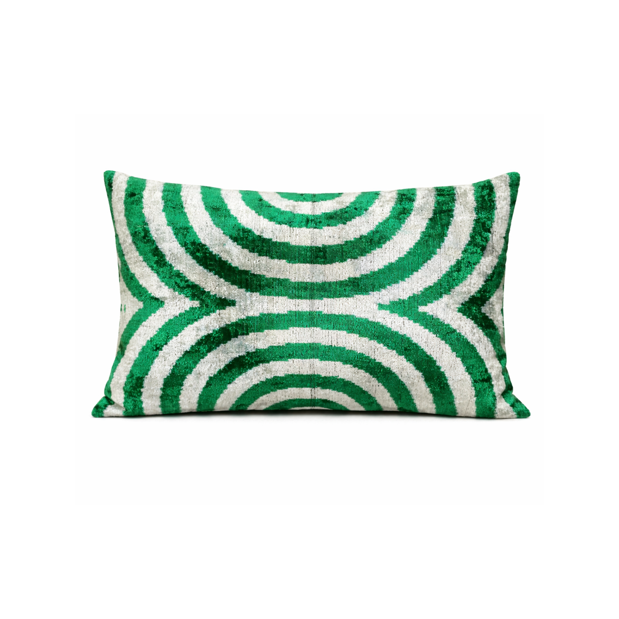 Kissen Ikat Samt 40 x 60 cm grün / weisse Ringe