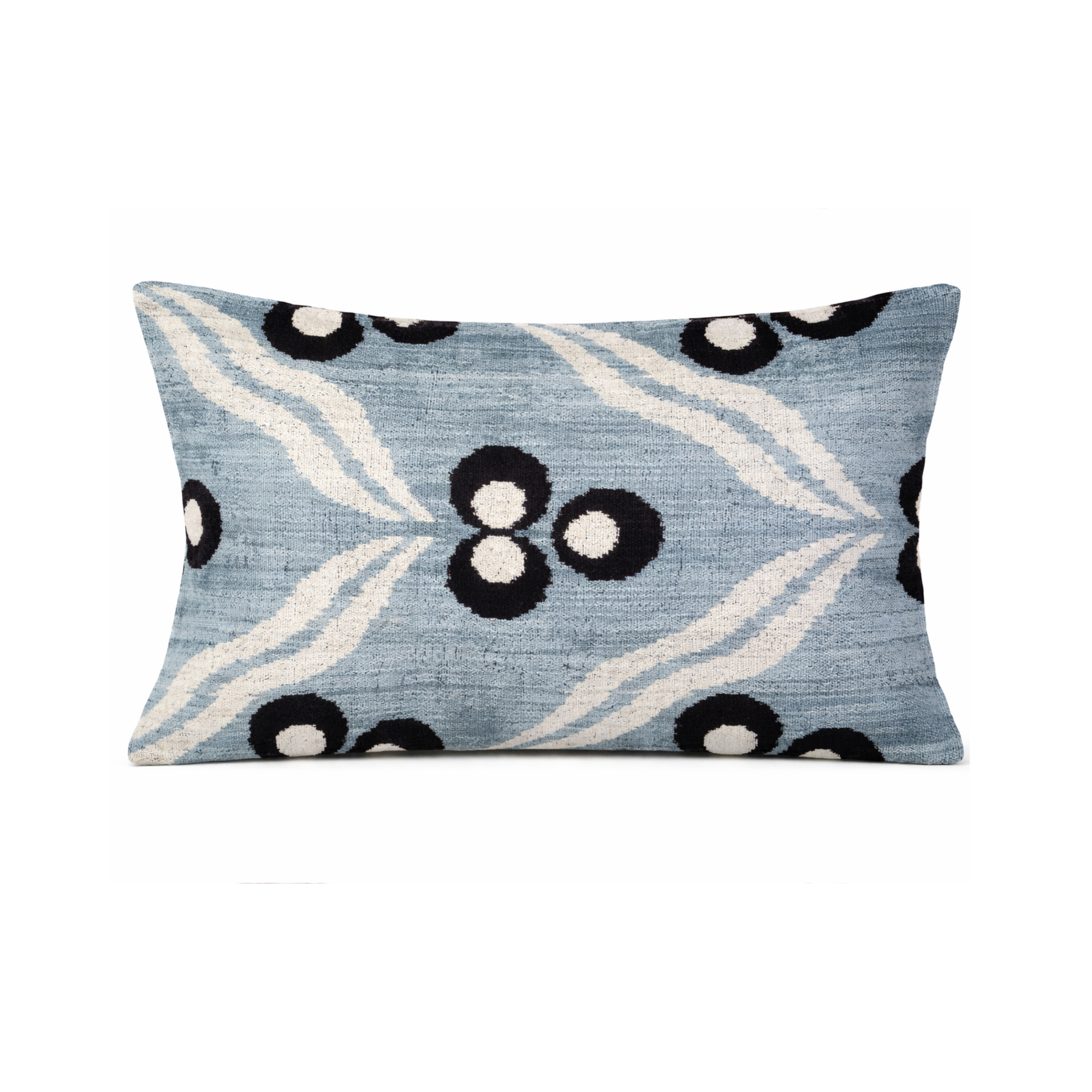 Ikat Kissen Samt 40x60cm blau / weiss / schwarz Beeren