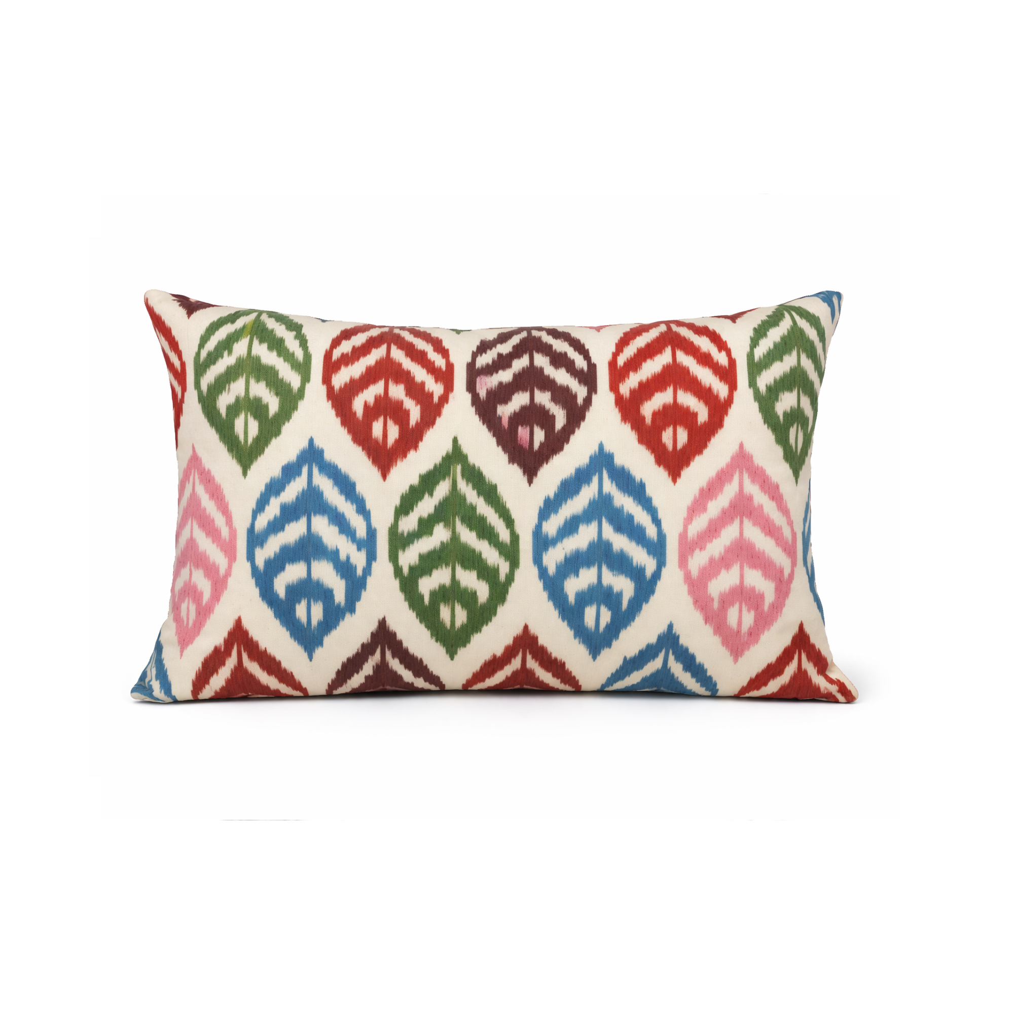 Kissen Ikat Seide 40x60cm Blätter bunt