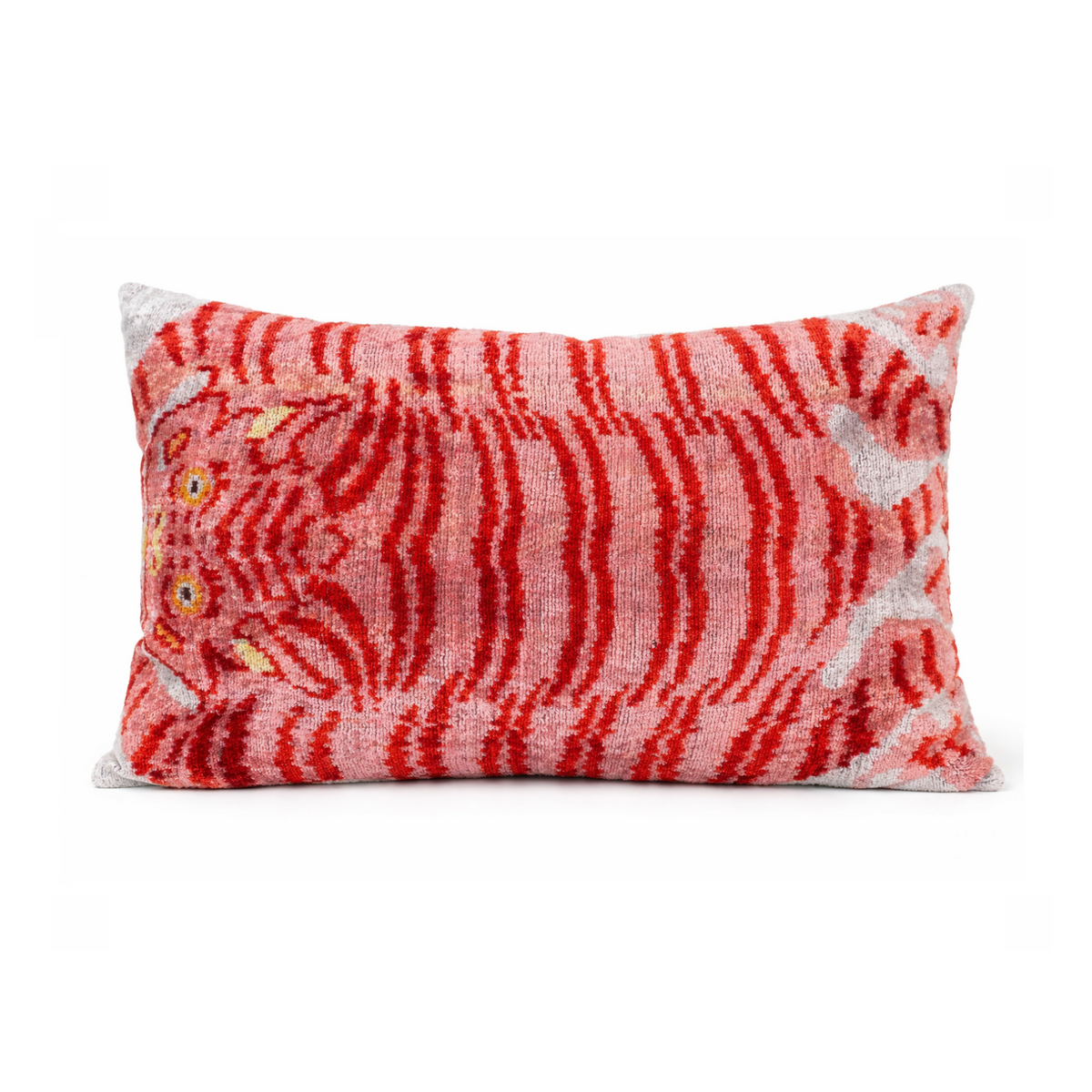 Kissen Ikat Samt 40x60cm,  Tiger rosa/rot