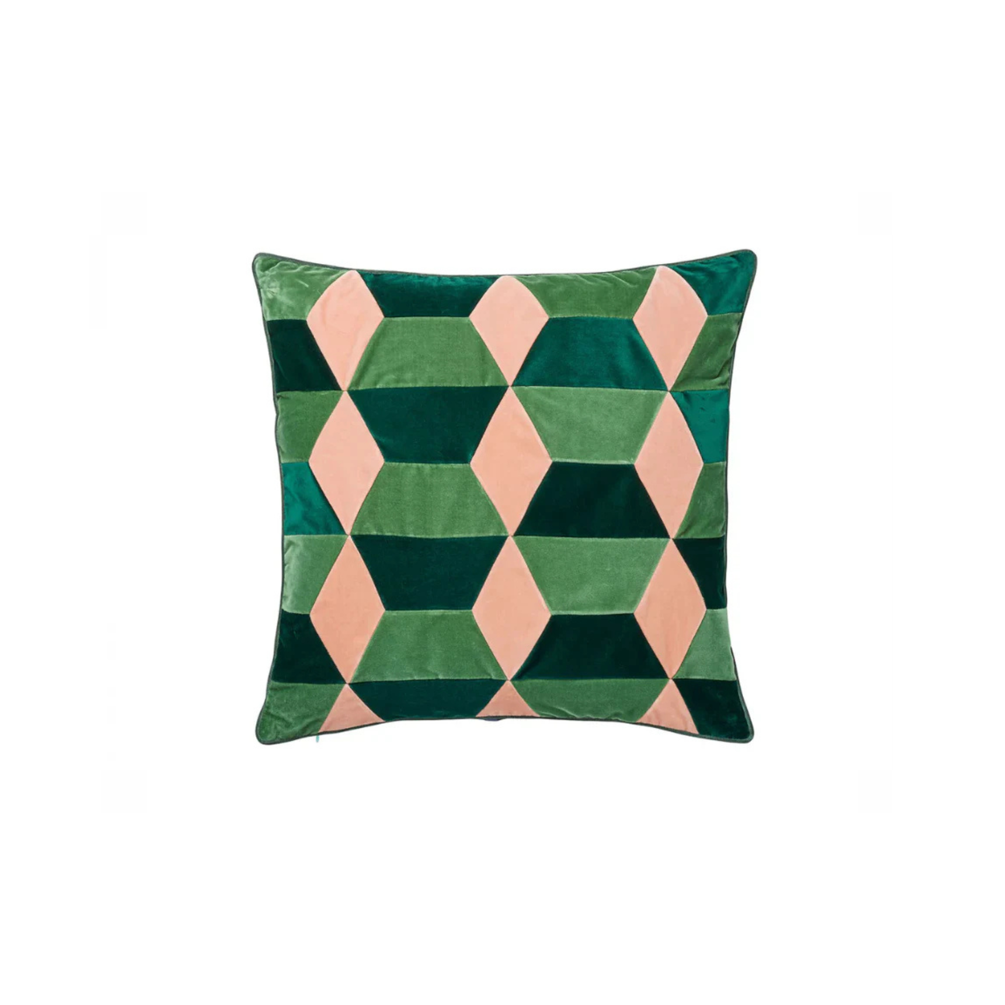 Kissen Samt Patchwork 55x55cm grün/ rosa