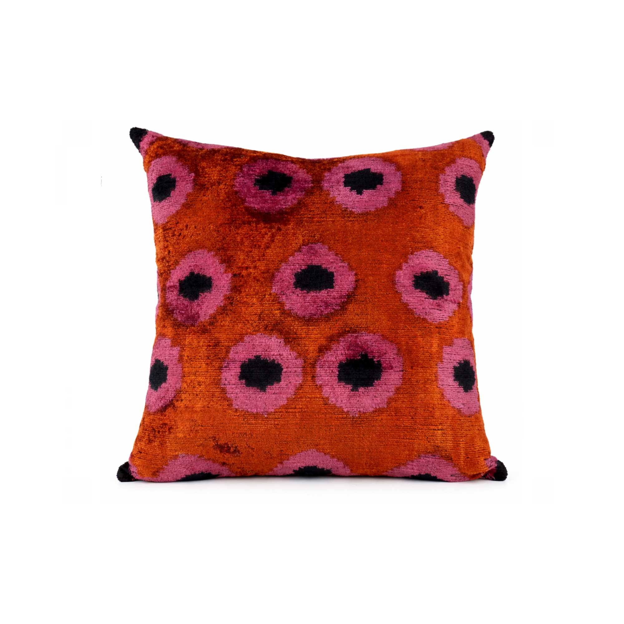 Kissen Ikat Samt dunkelorange Punkte 45x45 cm