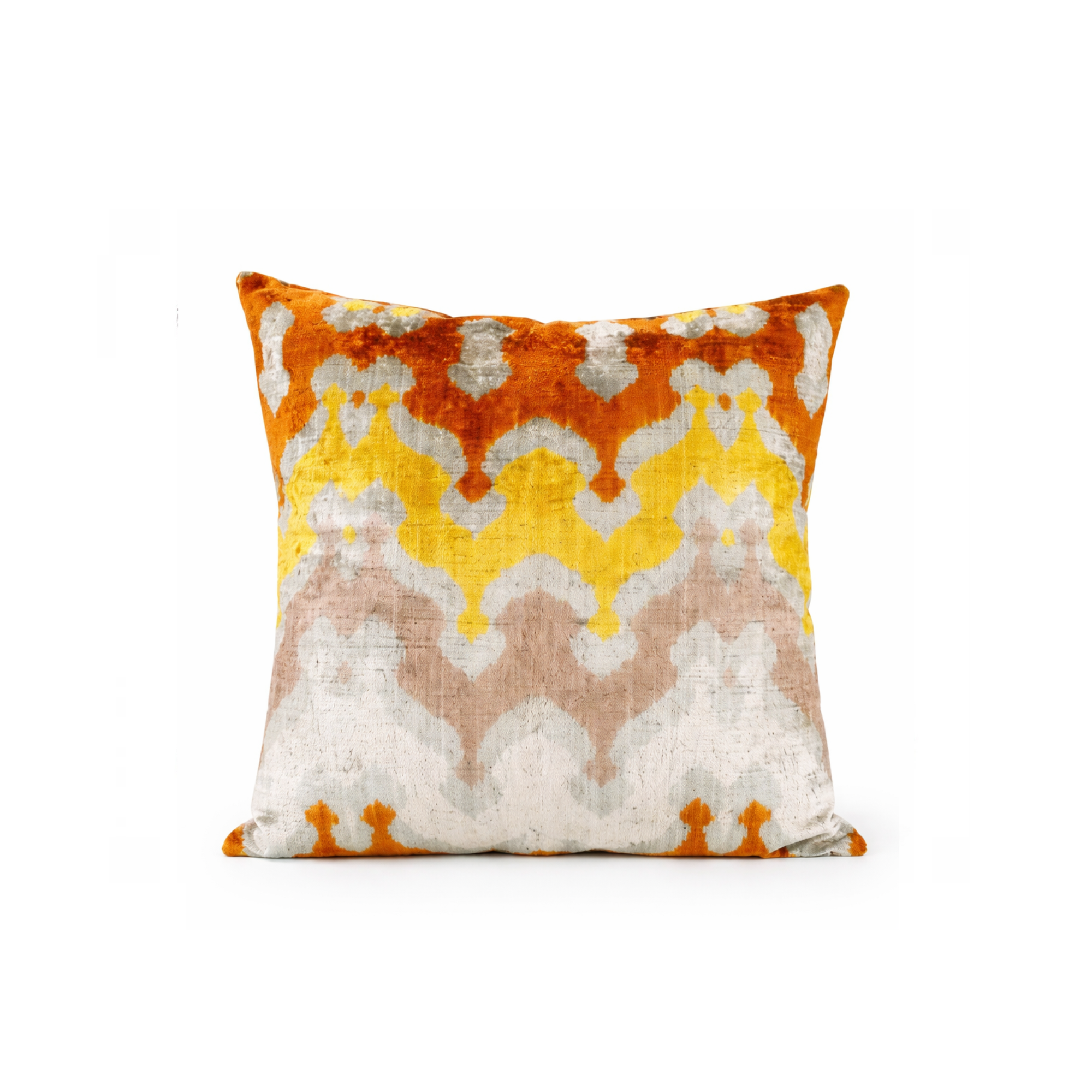 Kissen Ikat gelb, grau, cognac 50x50cm
