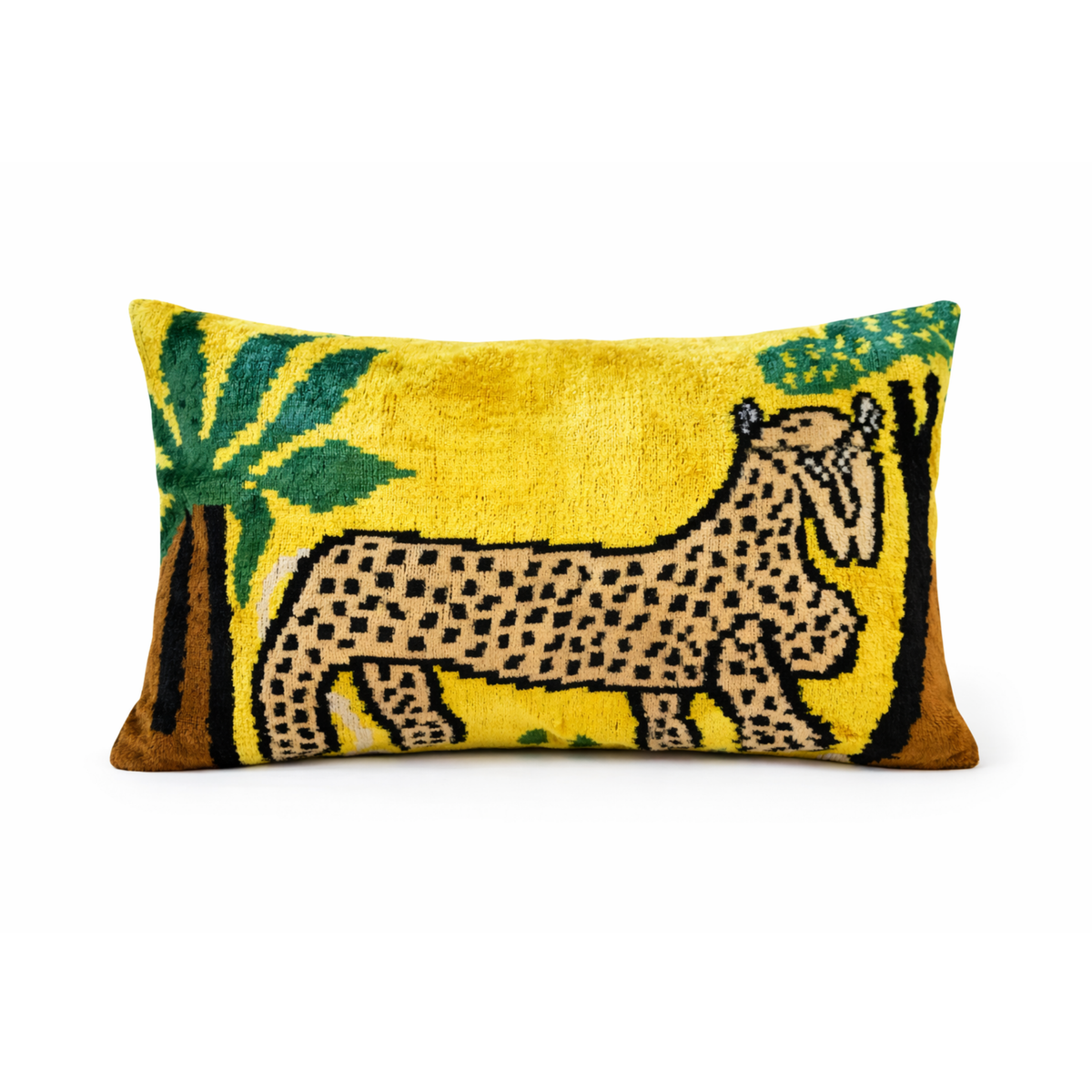 Kissen Ikat Samt 40x60cm,  Gepard gelb Palme