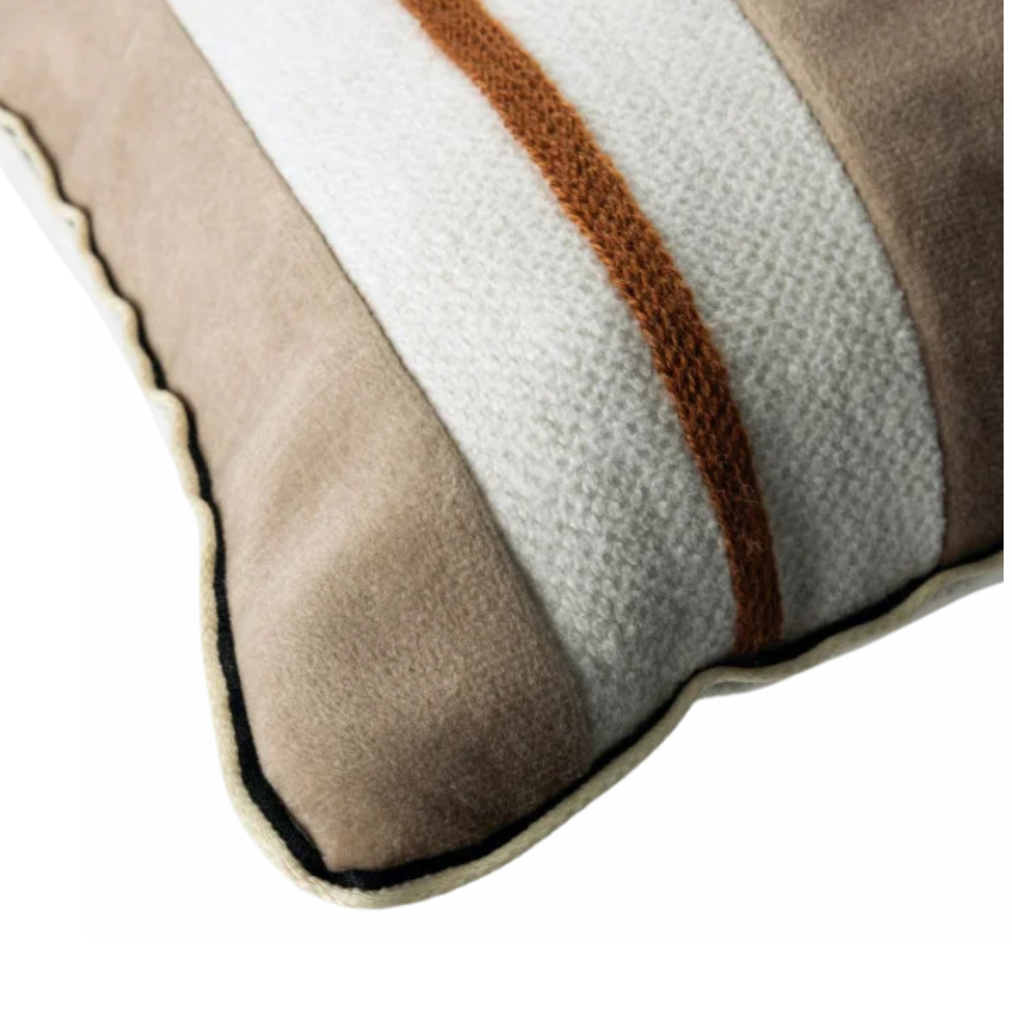 Kissen gestickt - gestreift beige rost wollweiß- Rückseite uni