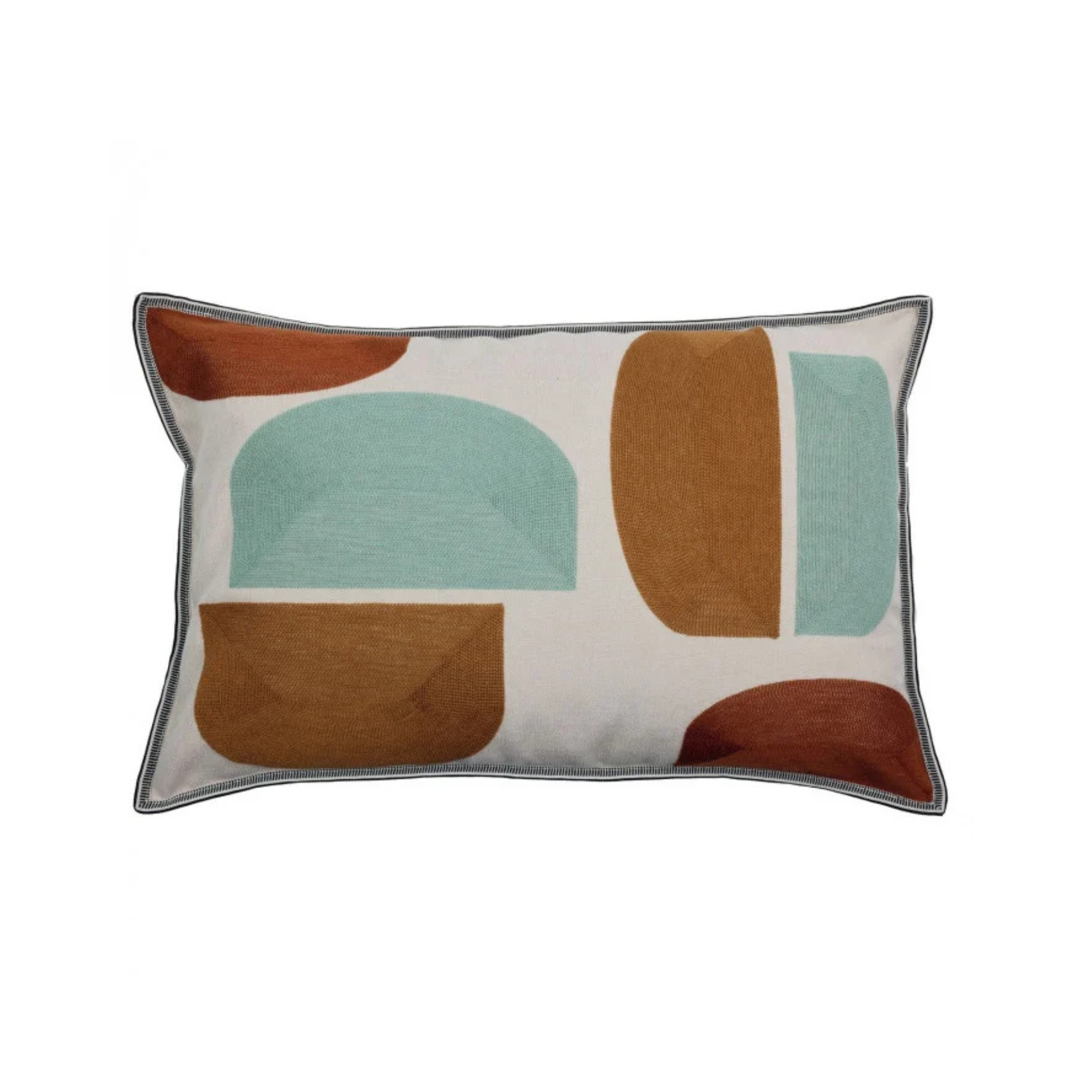 Kissen Stickerei geometrisch mint/ocker - Rückseite uni beige