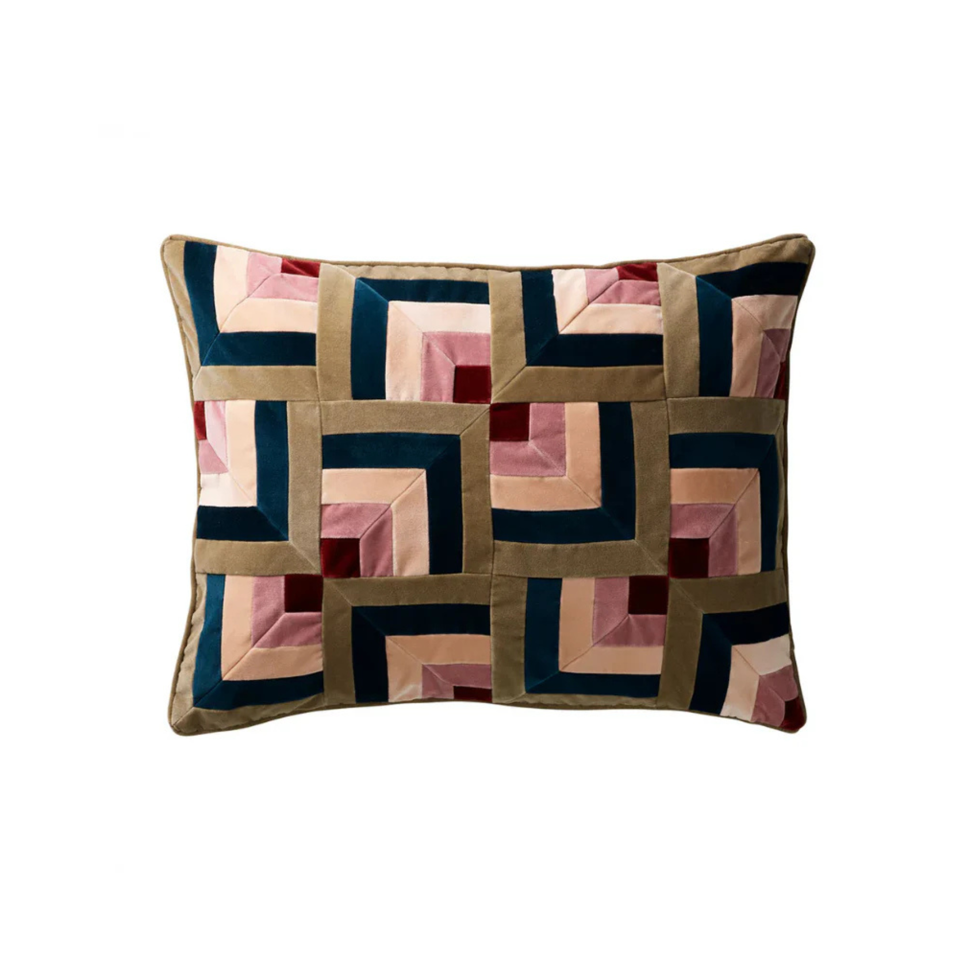 Kissen Samt Patchwork 50x60 Ecken rosa/khaki