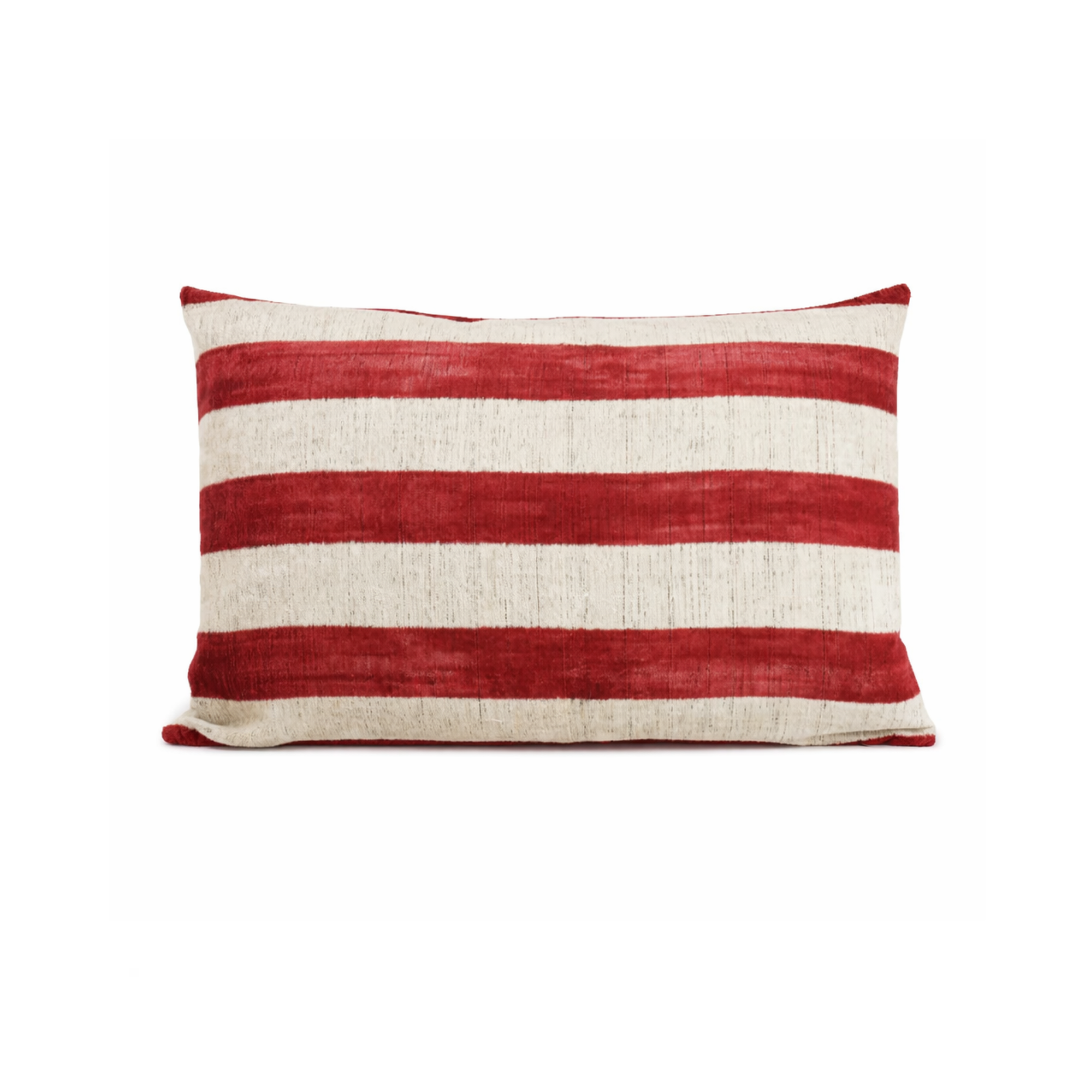 Kissen Ikat Samt 40x60cm rot/weiß gestreift
