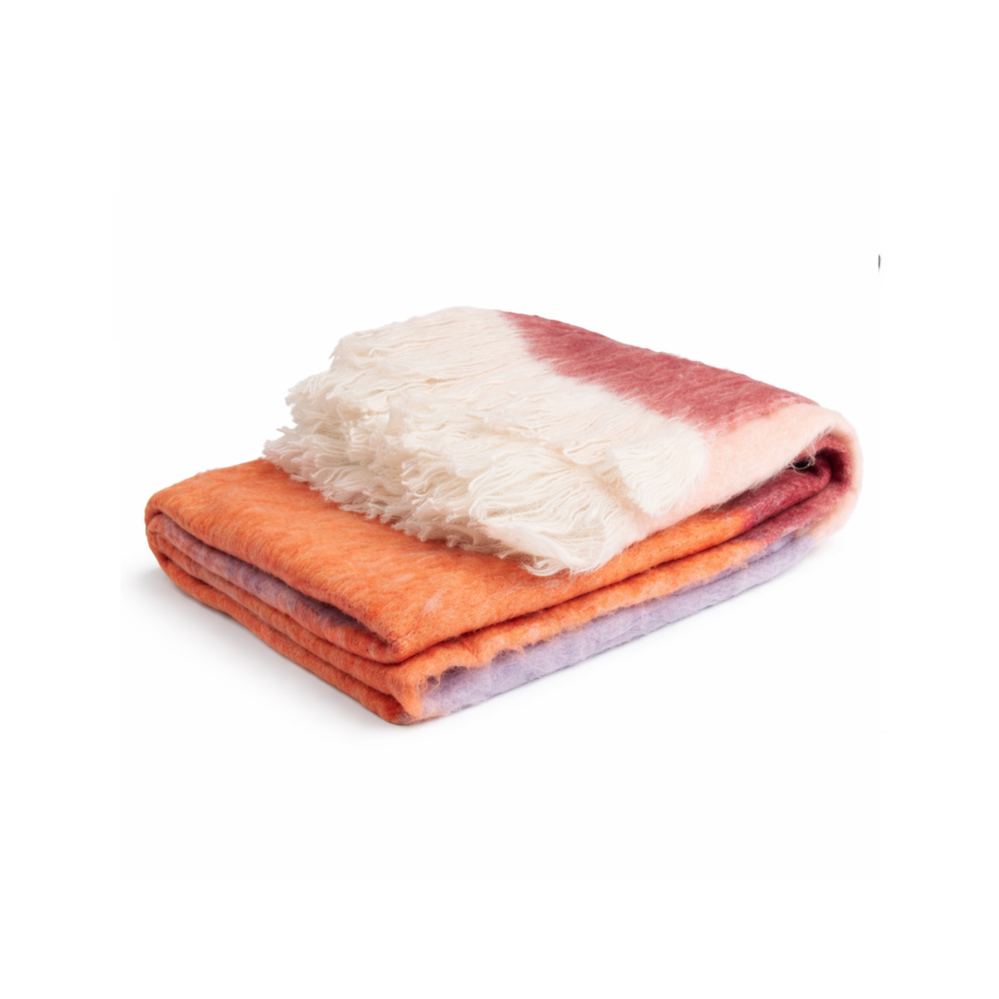 Decke gestreift mit weißen Fransen, multicolor Orange