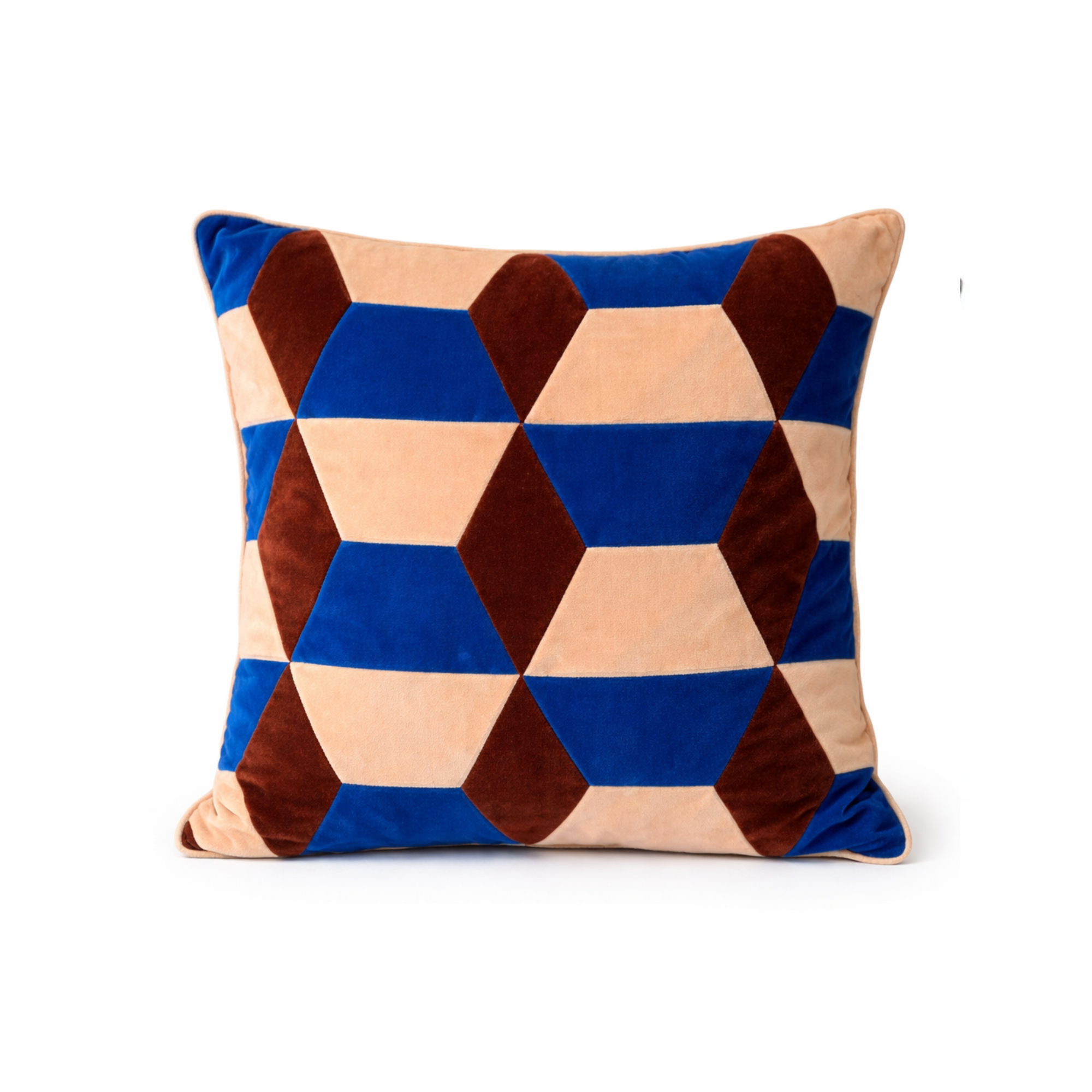 Kissen Samt Patchwork 55x55cm nude/knallblau/braun