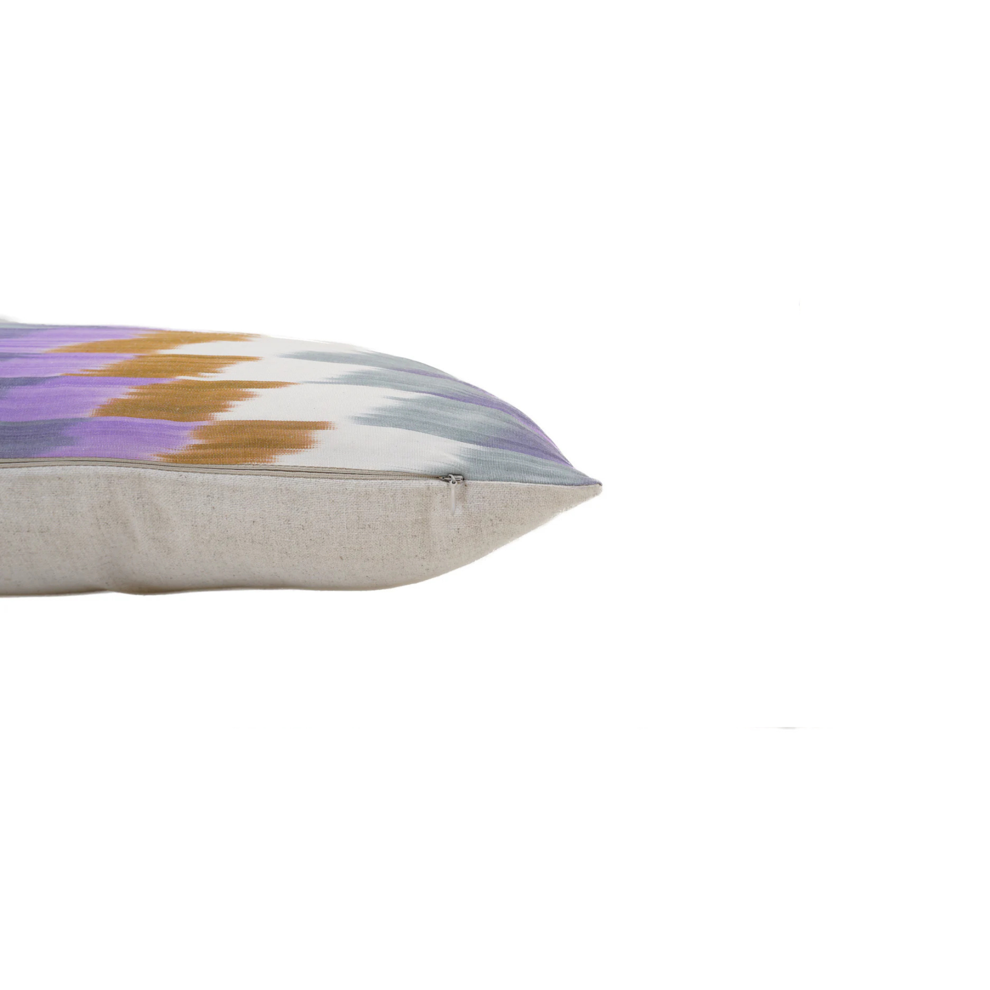Kissen Ikat Seide 40x60cm lila/ caramel/ grau Zacken