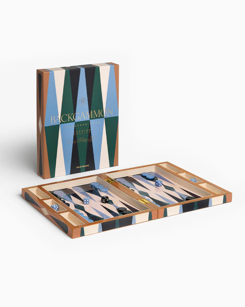 Backgammon blau/ grün/ camel in Lackbox