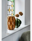 Vase reliefertes Design ocker