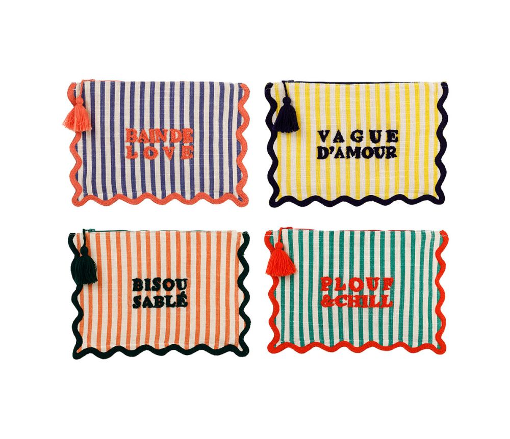 Pochette mit Quaste, gestreift, mehrere Farben und Statements