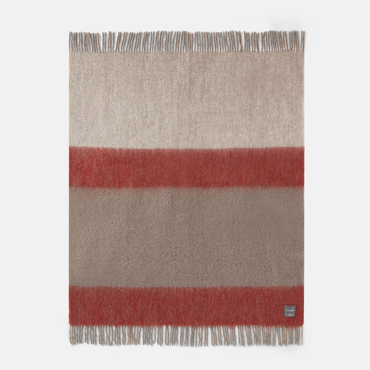 Decke Mohair Streifen ziegelrot sand