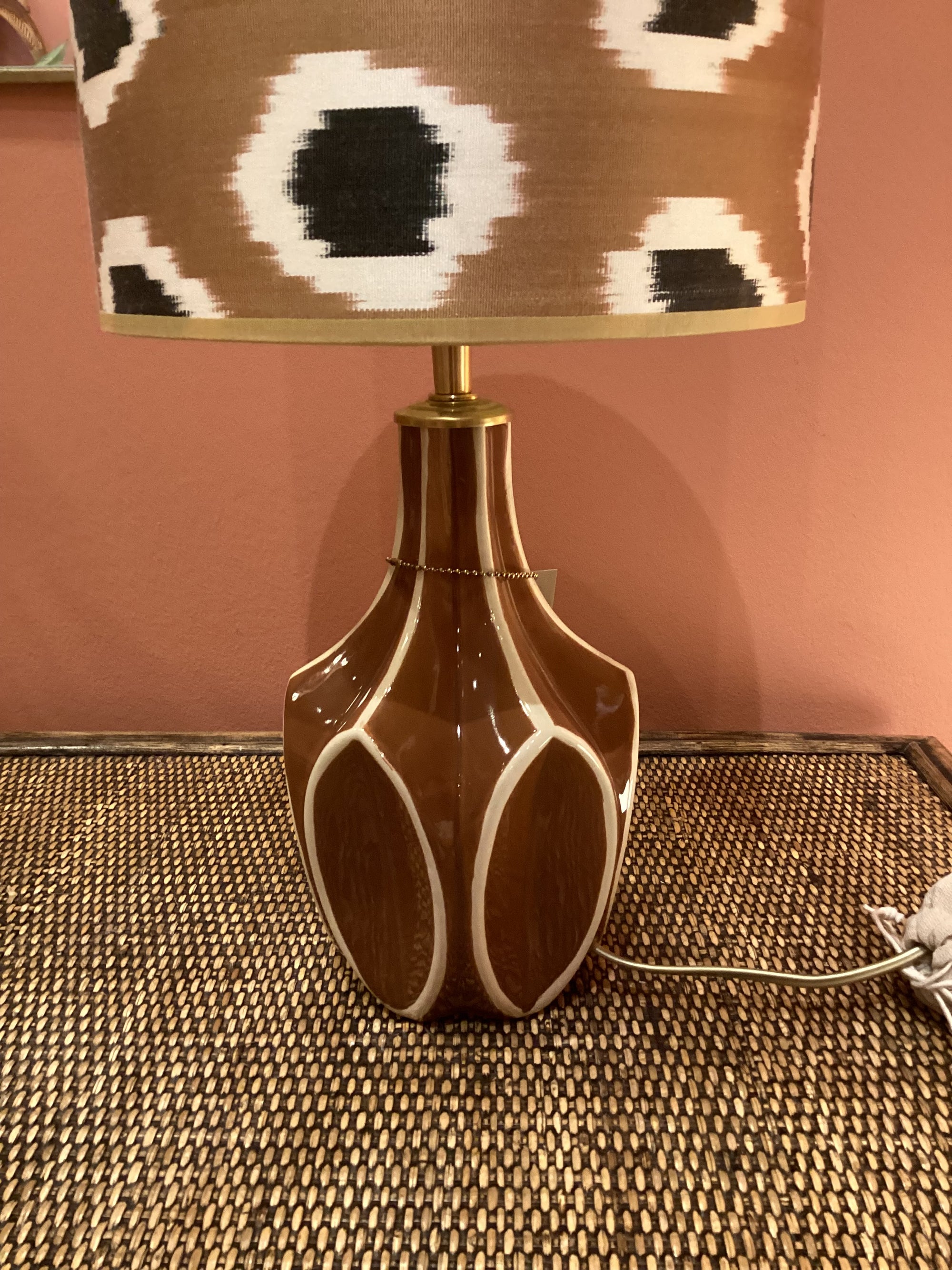 Lampenfuss Mid Century braun-weiß