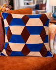 Kissen Samt Patchwork 55x55cm nude/knallblau/braun