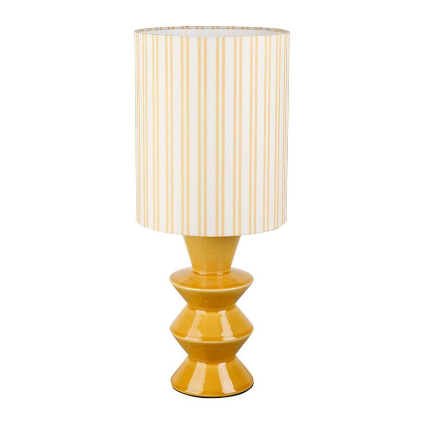 Tischlampe Keramikfuß ocker mit gestreiftem Schirm – curtisandcurtis
