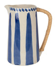 Karaffe blau weiß mit Raffiahenkel